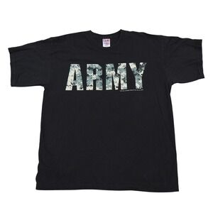 Bayside Army T Shirt Mens L Black Camo Logo Regular Fit Military Streetwear USA